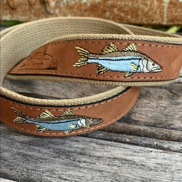 Zep-Pro Brown Leather Belt with Embroidered Snook Design - Picture 3 of 9